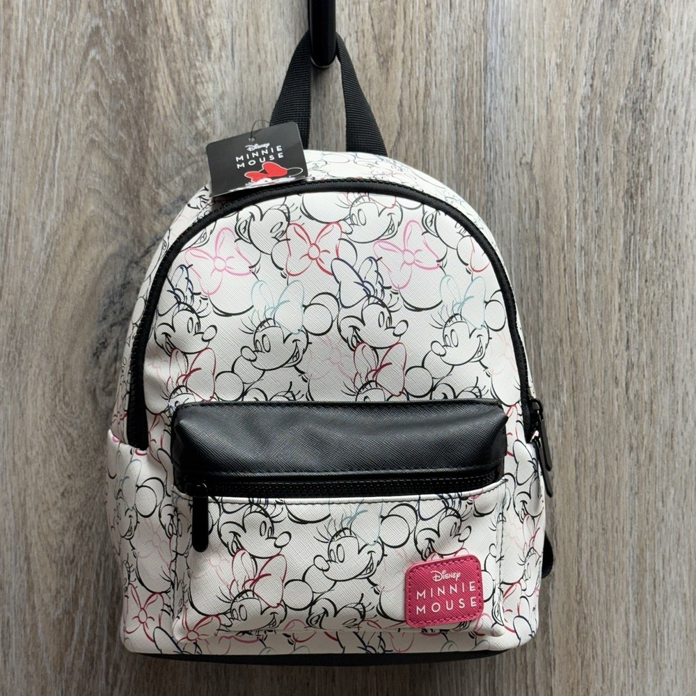 NEW Disney Minnie Mouse BIOWORLD Backpack Line Art Pattern Multi Color Bows